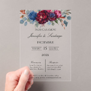 Invitación minimalista con flor Jewel para boda Acrylic Invitations