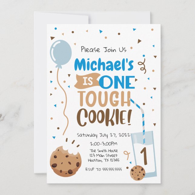 Invitación One Tough Cookie First Birthday Invitation (Front)