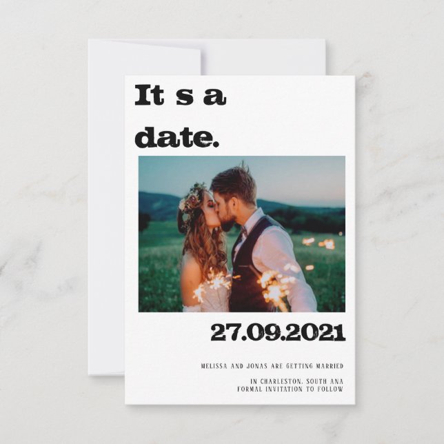 invitación para fotos en negro moderna Eloped Invitation (Front)