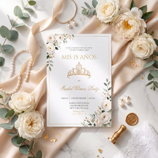 Invitación para Quinceañera con Tiara Dorada Invitation