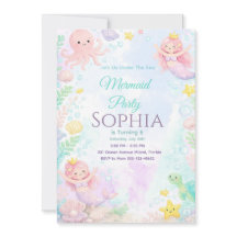Invitación Pastel Pink Mermaid Birthday Invitation