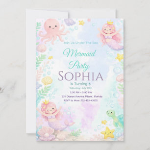 Invitación Pastel Pink Mermaid Birthday Invitation