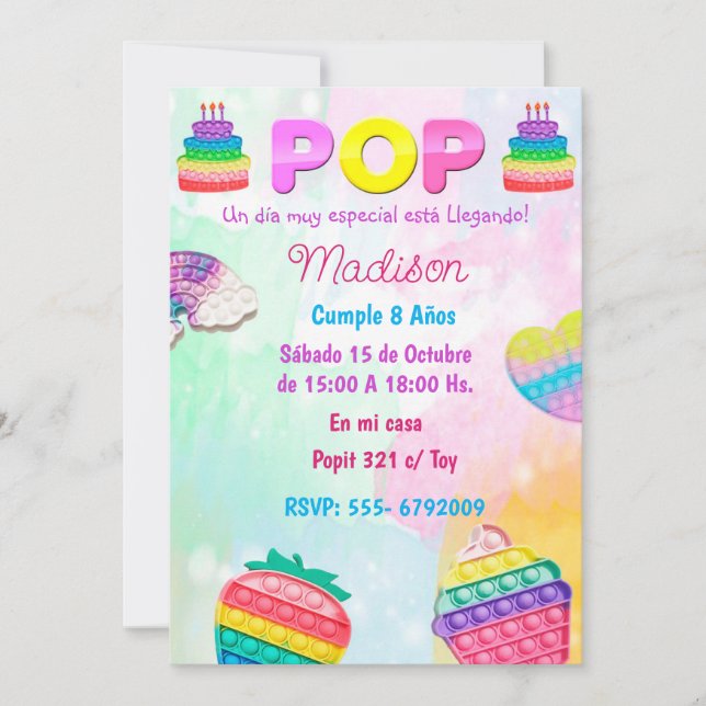 Invitación Pop It Niña Invitation (Front)