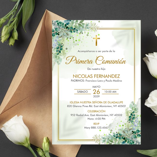 Invitacion Primera Comunion Green Leaves Communion Invitation (Creator Uploaded)