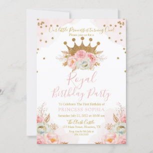 Invitación Princess Floral Pink & Gold Birthday In Invitation