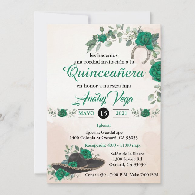 Invitación Quinceañera  Charra Emerald green  Invitation (Front)