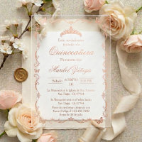 Invitación Quinceañera Corona mariposa rosa oro