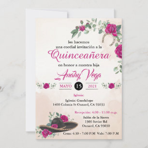 Invitación QUINCEANERA Mariachi Charra Blush Pink Invitation