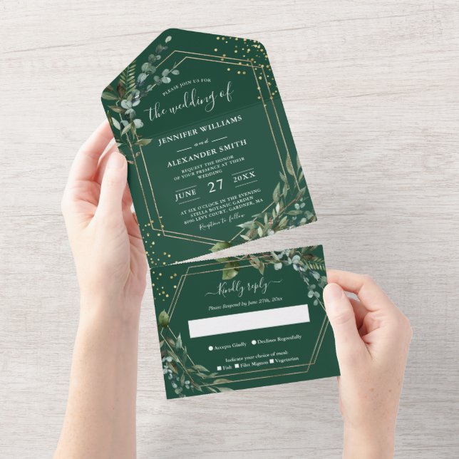 Invitación Todo En Uno elegant eucalyptus wedding All In One Invitation (Tearaway)