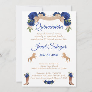 Invitaciones charro Quinceañera Charra azul Invitation