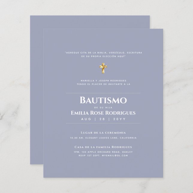 Invitaciones de Bautismo Español Católico Moderno (Front/Back)