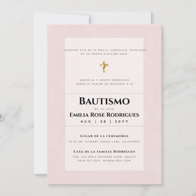Invitaciones de Bautismo Español Católico Moderno Invitation (Front)