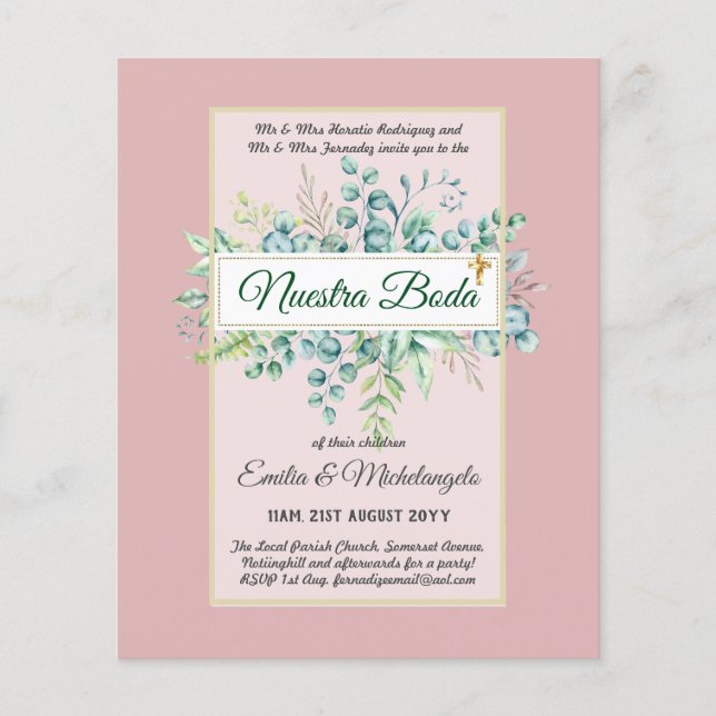 Invitaciones de Boda Pink Floral Wedding BUDGET Flyer (Front)