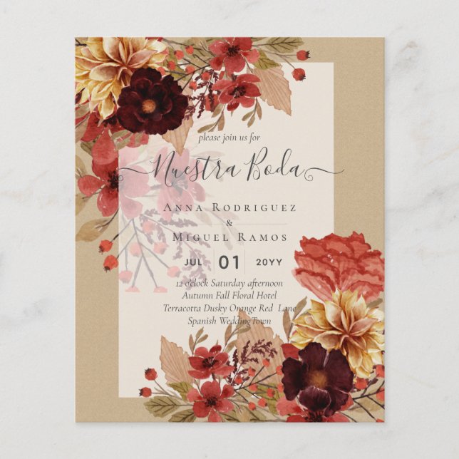 Invitaciones de Boda, Spanish Wedding Budget Fall (Front)