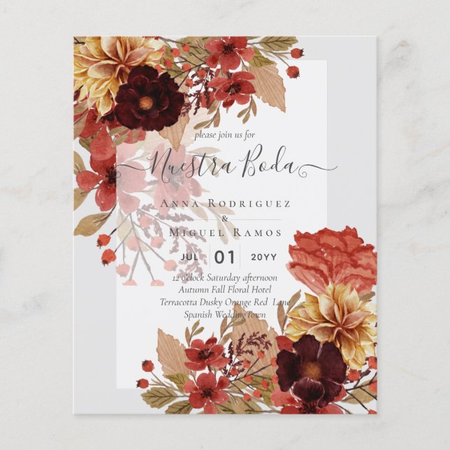 Invitaciones de Boda, Spanish Wedding Budget Fall Flyer (Front)
