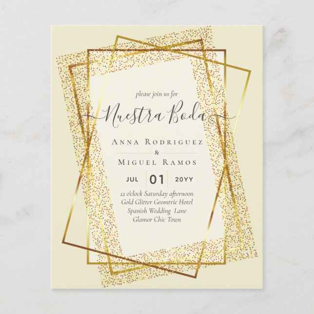 Invitaciones de Boda, Spanish Wedding GOLD Budget (Front)