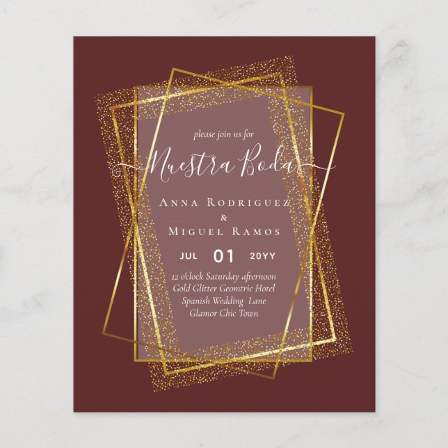 Invitaciones de Boda, Spanish Wedding GOLD Budget Flyer (Front)