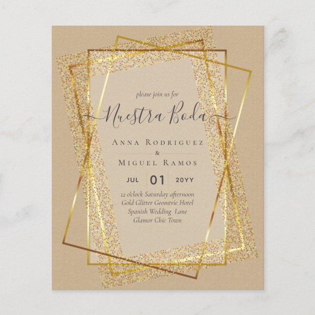 Invitaciones de Boda, Spanish Wedding GOLD Budget Flyer (Front)