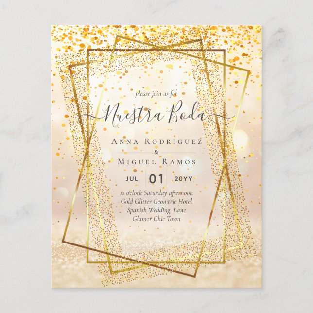 Invitaciones de Boda, Spanish Wedding GOLD Budget Flyer (Front)