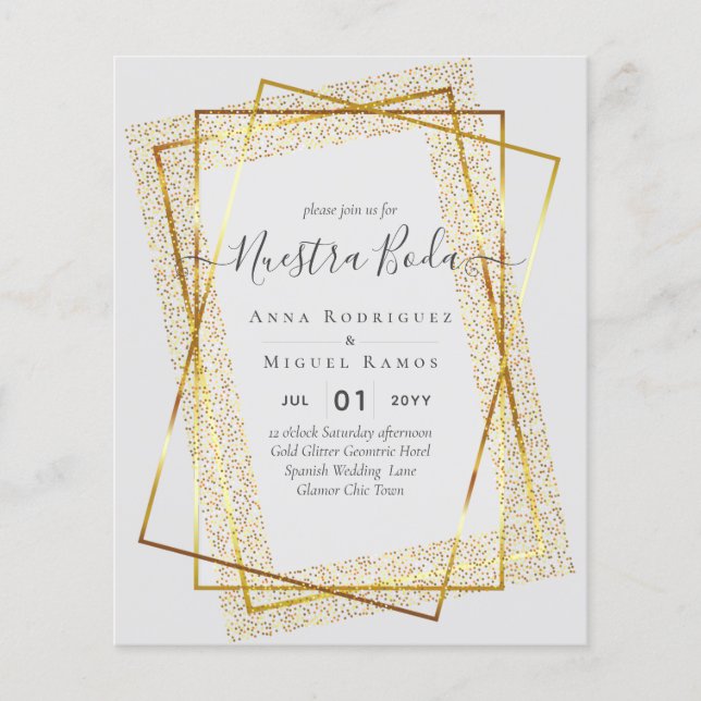 Invitaciones de Boda, Spanish Wedding GOLD Budget Flyer (Front)