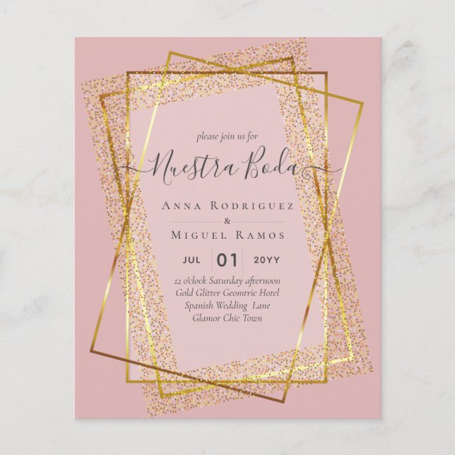 Invitaciones de Boda, Spanish Wedding GOLD Budget Flyer (Front)