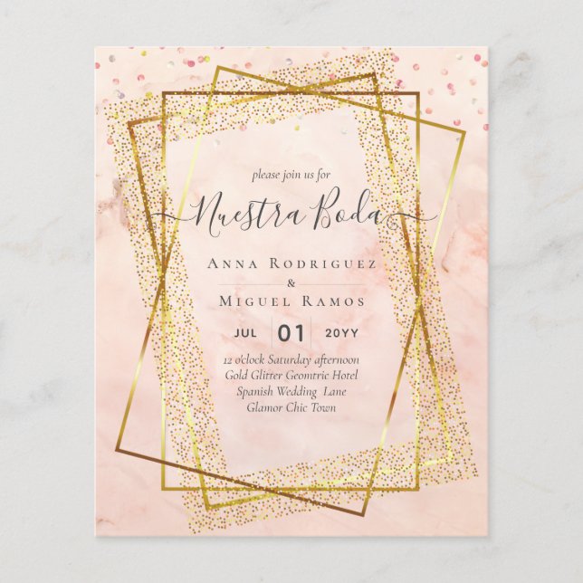 Invitaciones de Boda, Spanish Wedding GOLD Budget Flyer (Front)