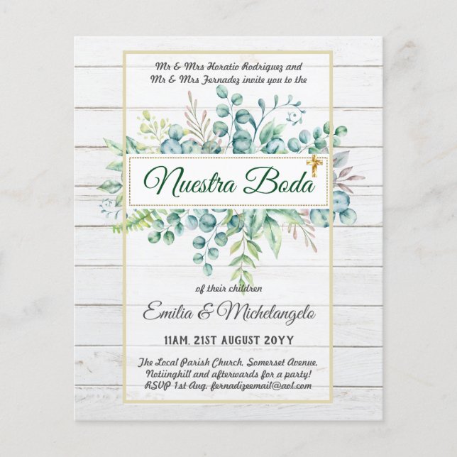 Invitaciones de Boda, Spanish Wedding GREENERY Flyer (Front)