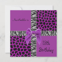 Invitation 13th Teen Birthday Wild Purple Animal