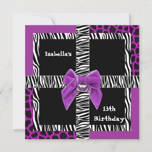 Invitation 13th Teen Birthday Wild Purple Animal (Front)