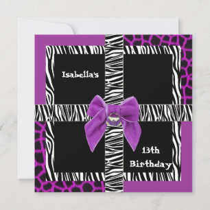 Invitation 13th Teen Birthday Wild Purple Animal