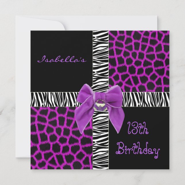 Invitation 13th Teen Birthday Wild Purple Animal 2 (Front)