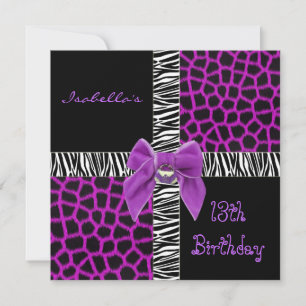 Invitation 13th Teen Birthday Wild Purple Animal 2
