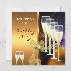 Invitation 21st Birthday Party Elegant Purple Gold