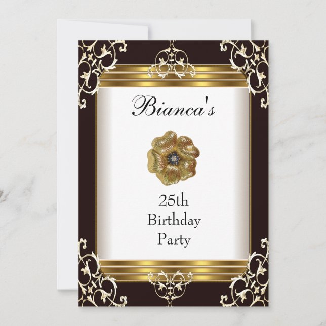 Invitation 25th Birthday Elegant Black Gold Jewel (Front)
