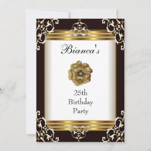Invitation 25th Birthday Elegant Black Gold Jewel