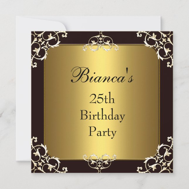 Invitation 25th Birthday Party Black Gold Elite (Front)