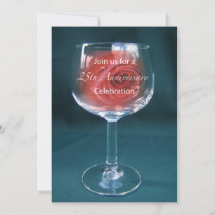Invitation 25th Wedding Anniversary Wineglass Rose