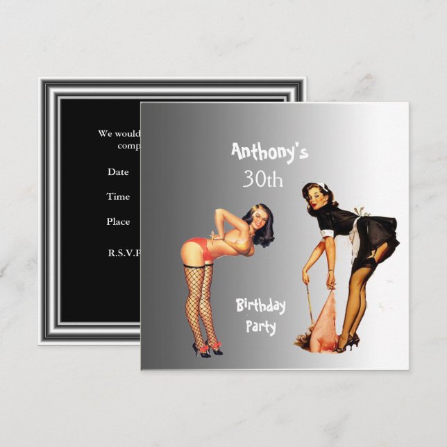 Invitation 2 White Pin-up Girls Birthday Party (Front/Back)