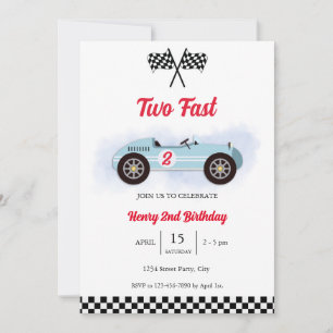 Invitation 2nd Birthday Too Fast, Vintage Race