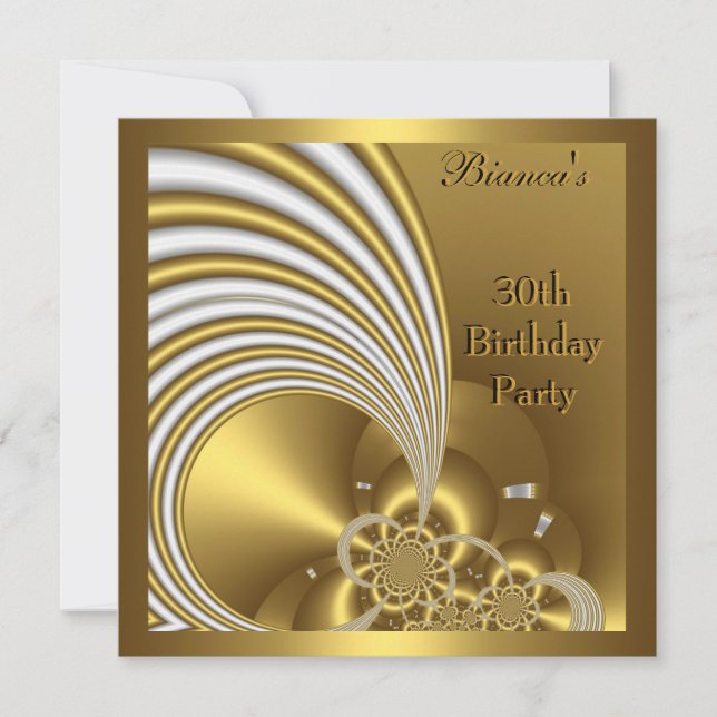 Invitation 30th Birthday Party Gold White Abstract (Front)