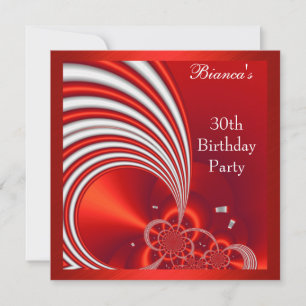 Invitation 30th Birthday Party Red White Abstract
