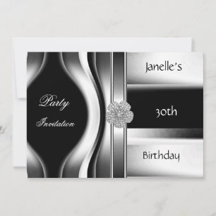 Invitation 30th Birthday Party Silver Black