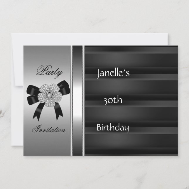 Invitation 30th Birthday Party Silver Black (Front)