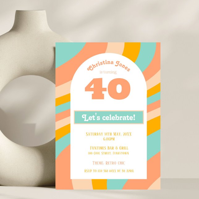 Invitation, 40th Birthday Party pastel retro chic Invitation (Creator Uploaded)