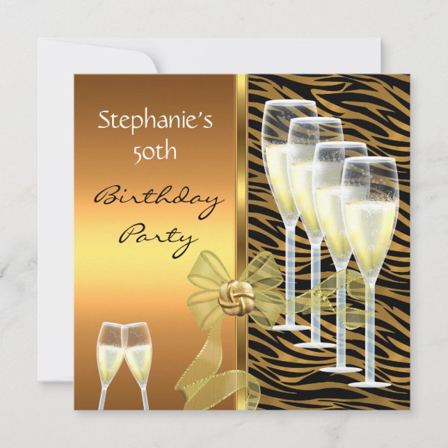 Invitation 50th Birthday Party Elegant Wild Gold (Front)
