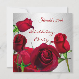 Invitation 50th Birthday Party Red Roses White