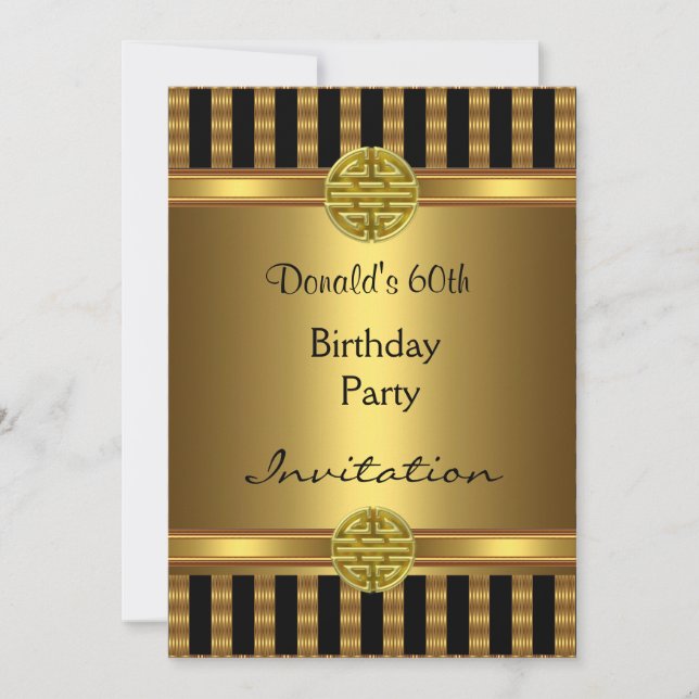 Invitation 60th Birthday Party Black Gold Mens (Front)