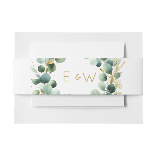 Invitation Accessories - Eucalyptus Leaves Initial Invitation Belly Band (Front Example)