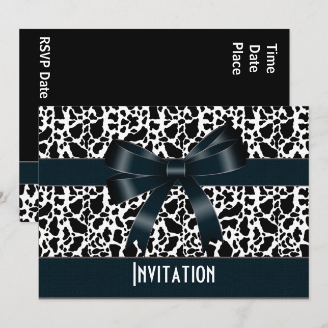 Invitation All Occasion Black White Cow Animal Bow (Front/Back)