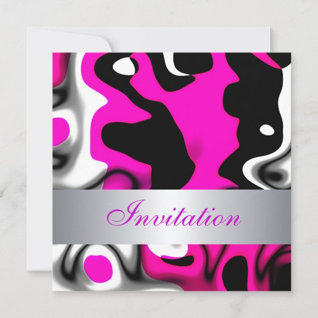 Invitation All Occasions Abstract Pink Silver (Front)